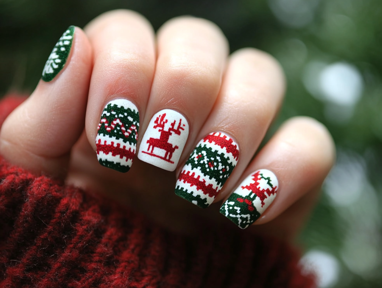 Christmas Sweater Patterns Nail Designs