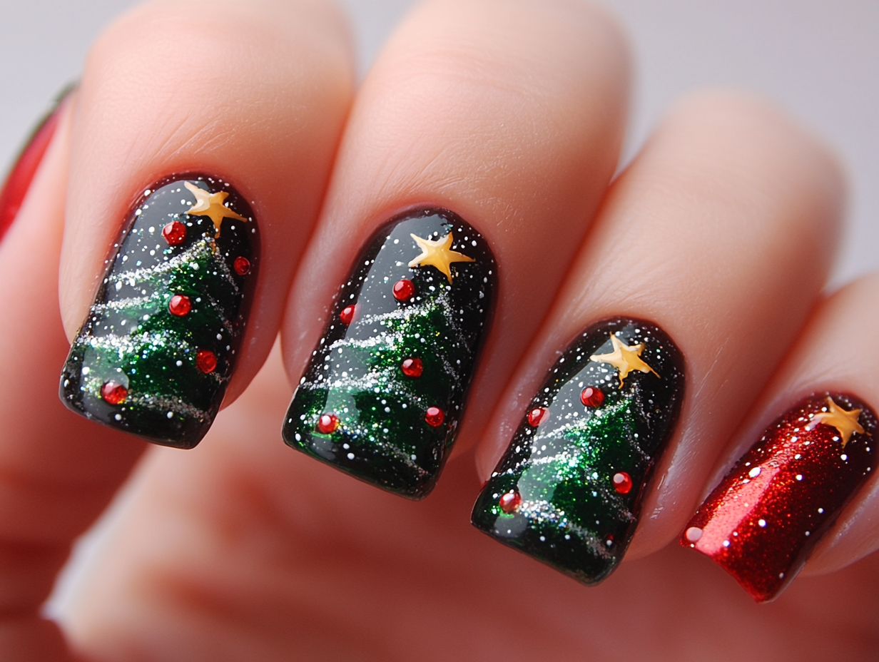 Christmas Tree Accents Nail Designs