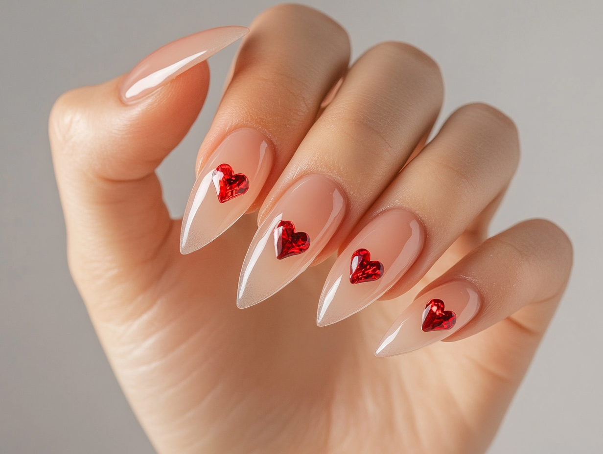 Classic Red Hearts Nail Designs